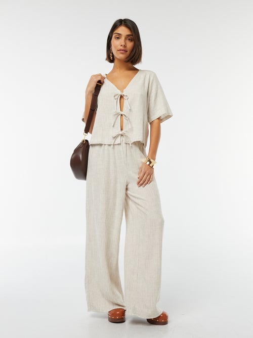 Pantalon wide leg à la taille élastiquée - Kiabi