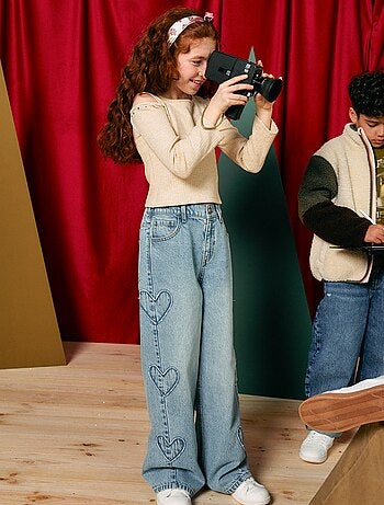 Pantalon wide leg avec broderies