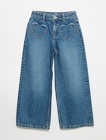 Pantalon wide leg avec broderies cœurs