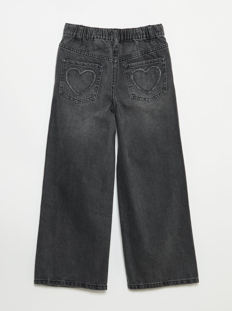 Pantalon wide leg avec broderies Gris - Kiabi