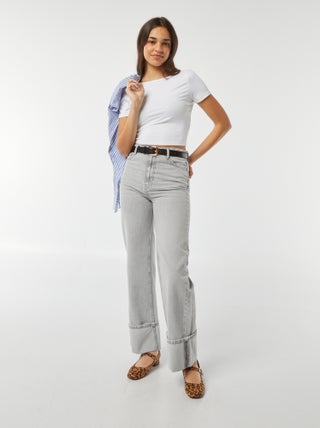 Pantalon wide leg  avec large revers à la base