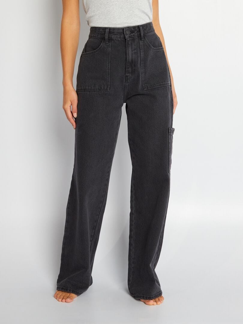 Pantalon wide leg avec poches plaquées Noir - Kiabi
