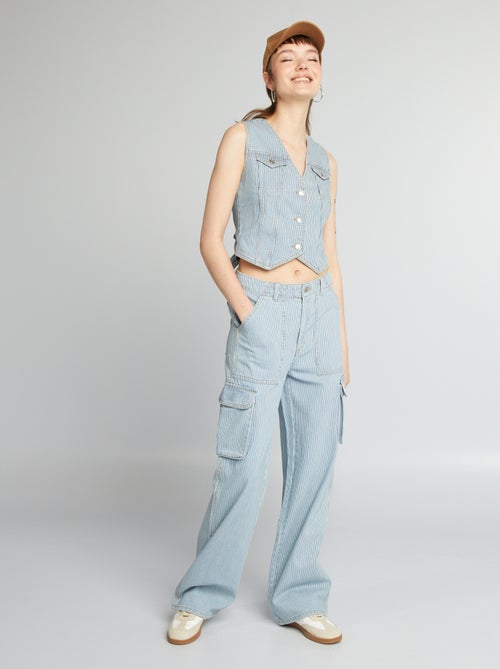 Pantalon wide leg denim à rayures - Kiabi