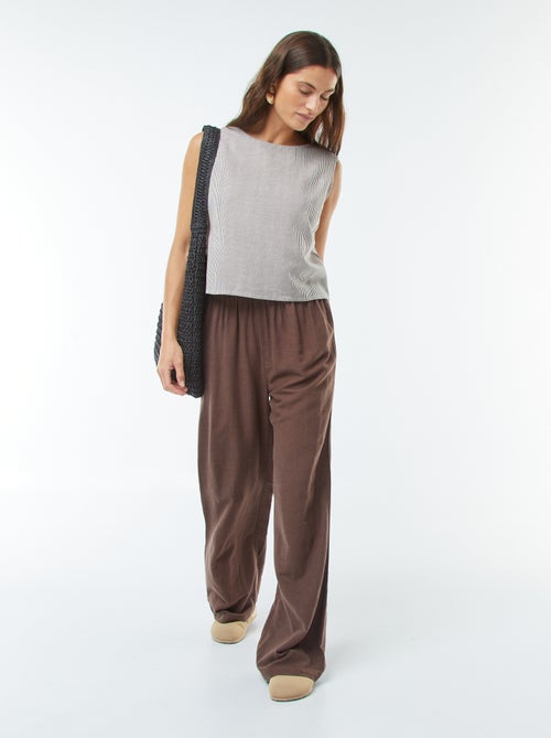 Pantalon wide leg en lin mélangé - Kiabi