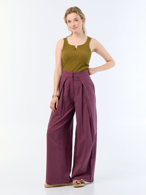 Pantalon wide leg en lin mélangé - Kiabi