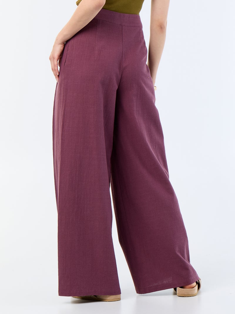 Pantalon wide leg en lin mélangé Violet - Kiabi