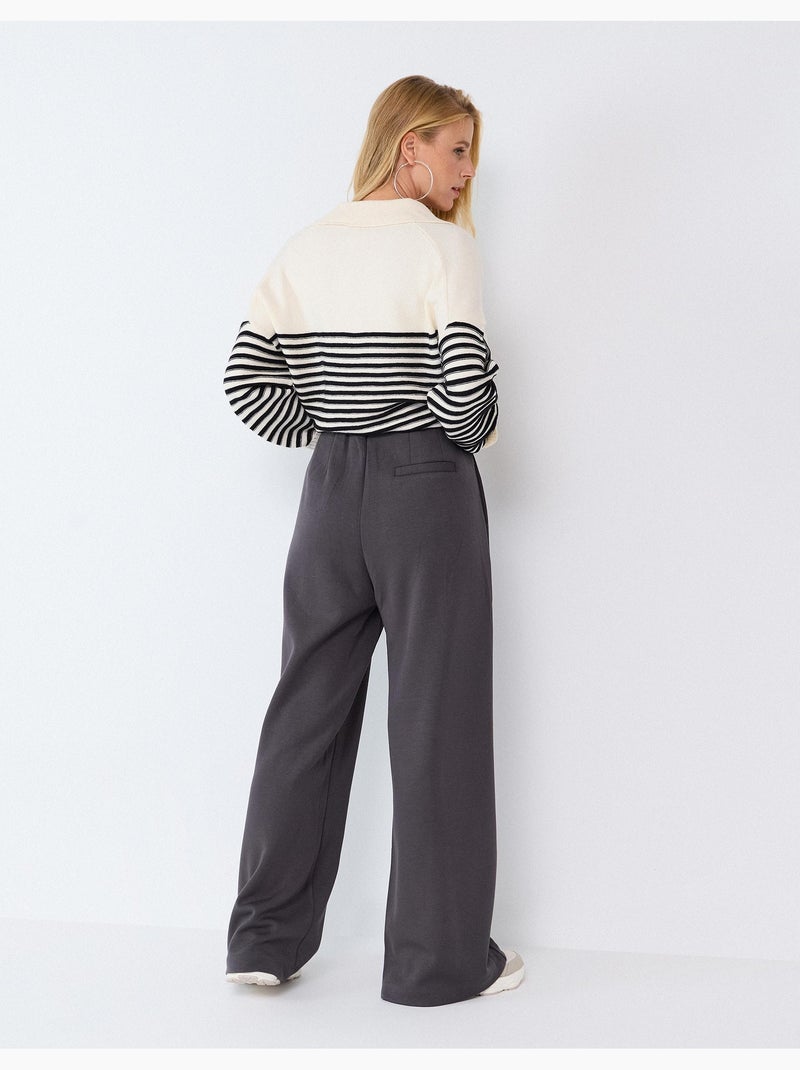 Pantalon wide leg en maille interlock, mo fashion Gris - Kiabi