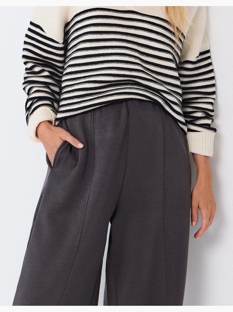 Pantalon wide leg en maille interlock, mo fashion Gris - Kiabi