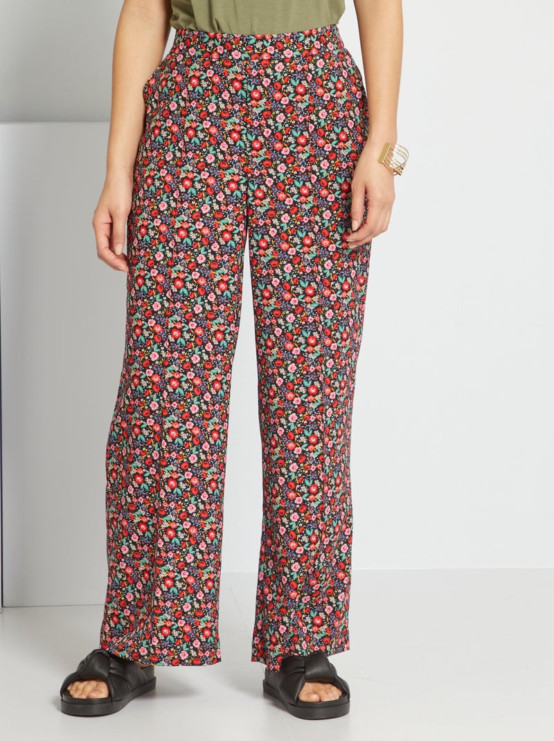 Pantalon wide leg imprimé Bleu fleuri - Kiabi