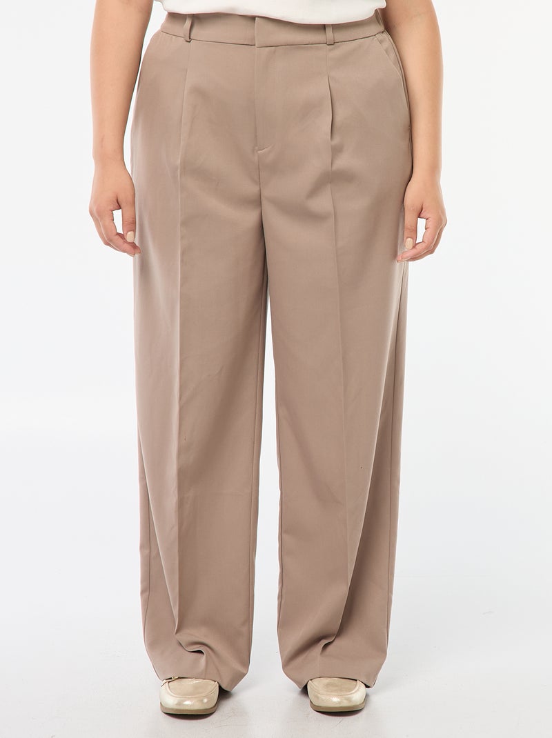 Pantalon wide leg taille haute Beige - Kiabi