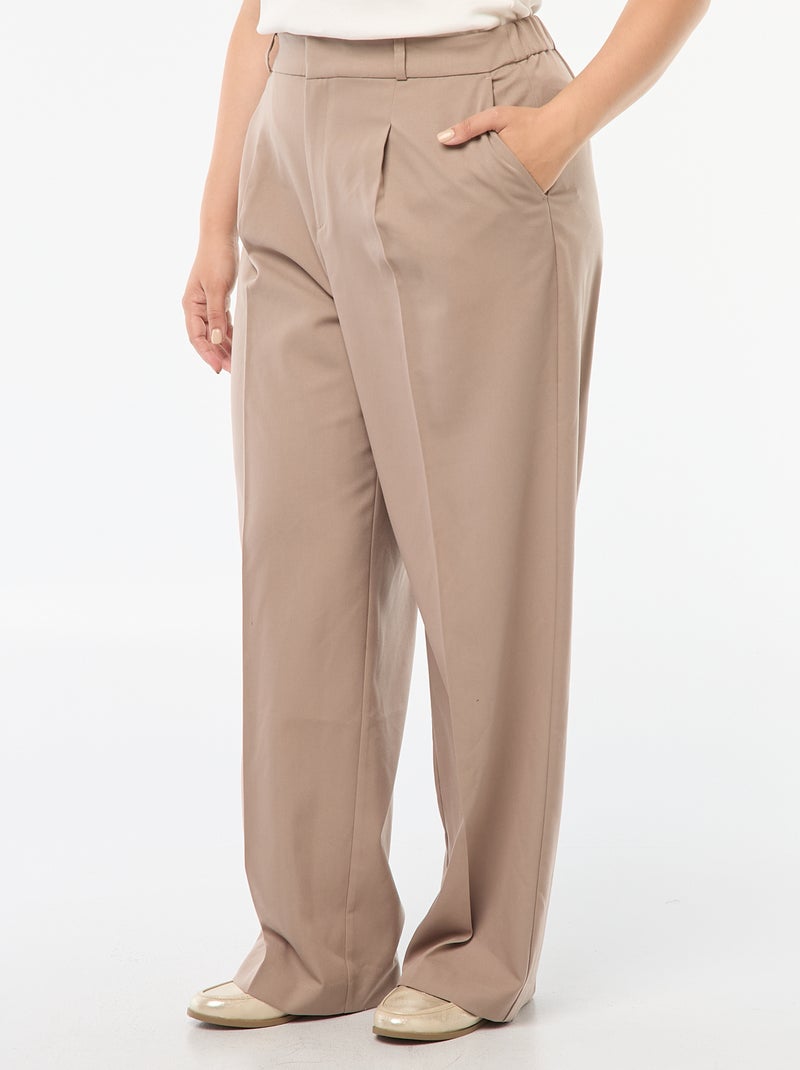 Pantalon wide leg taille haute Beige - Kiabi