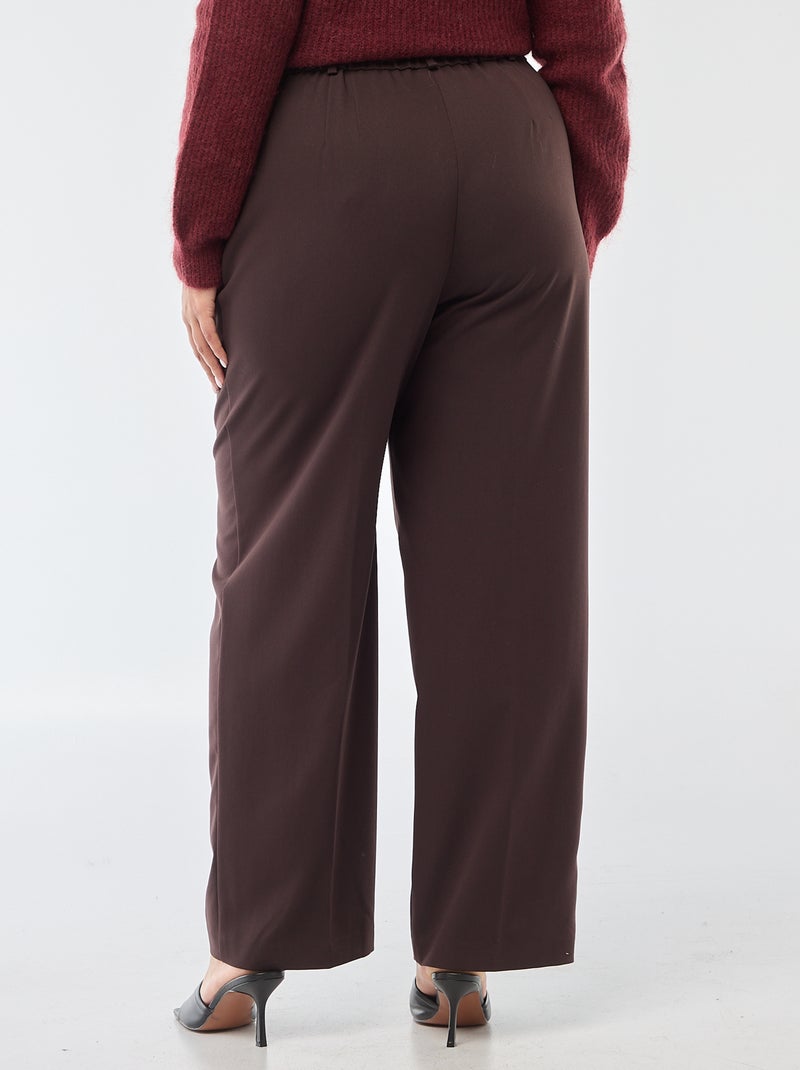 Pantalon wide leg taille haute Marron - Kiabi