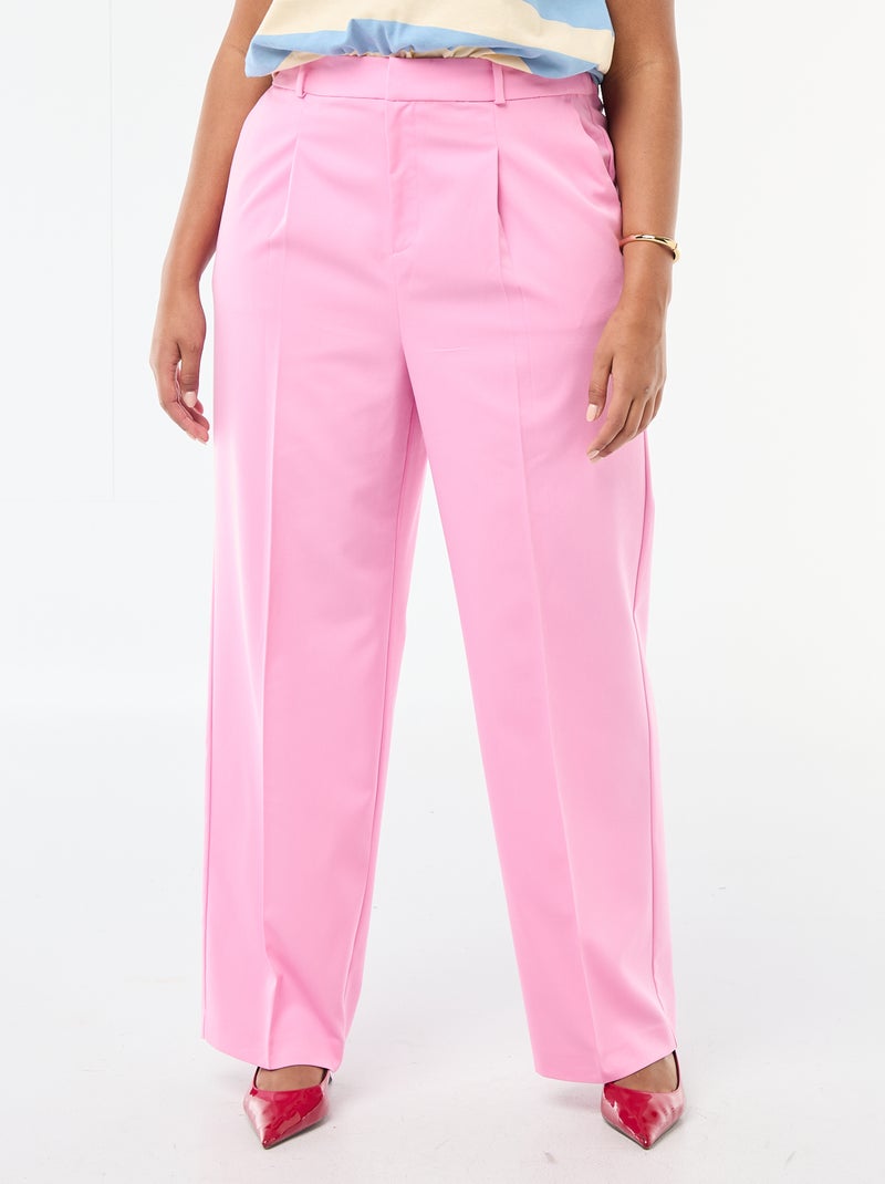 Pantalon wide leg taille haute Rose - Kiabi