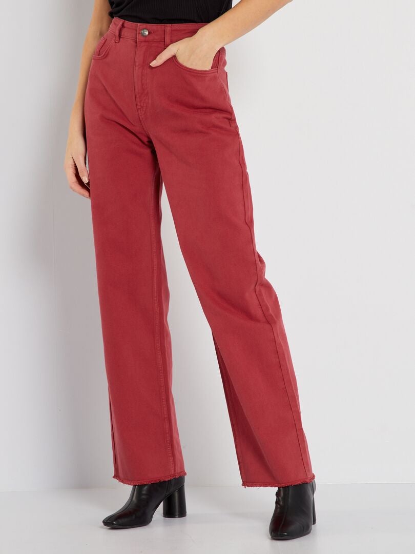 Pantalon wide leg taille haute rouge - Kiabi
