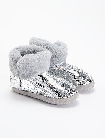 Pantoffelboots met schapenvachteffect en pailletten