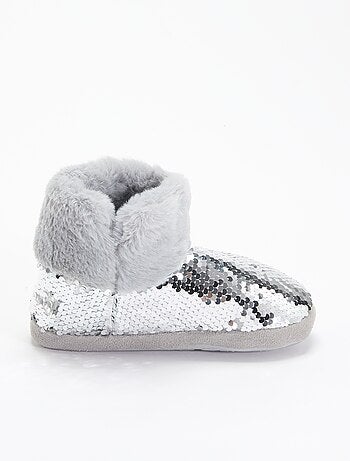 Pantoffelboots met schapenvachteffect en pailletten