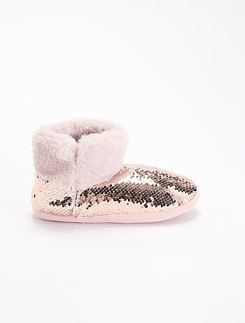 Pantoffelboots met schapenvachteffect en pailletten