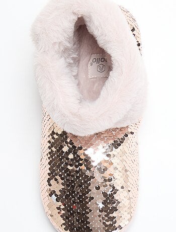 Pantoffelboots met schapenvachteffect en pailletten