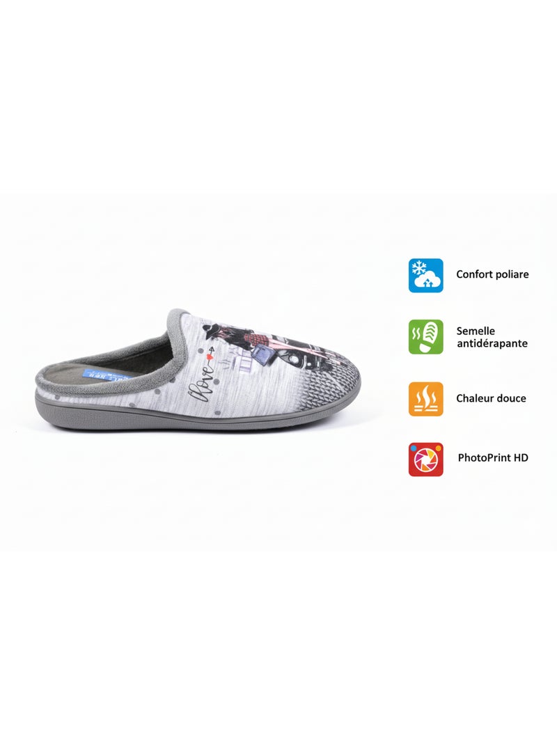 Pantoffels dames mule PhotoPrint Grijs - Kiabi