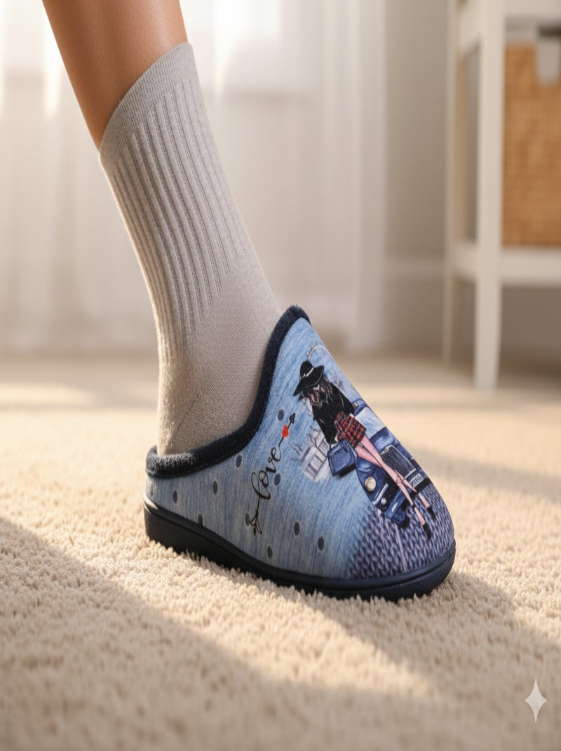 Pantoffels dames mule PhotoPrint Marineblauw - Kiabi
