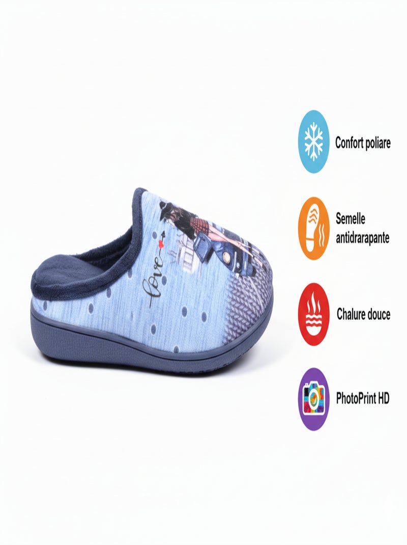 Pantoffels dames mule PhotoPrint Marineblauw - Kiabi