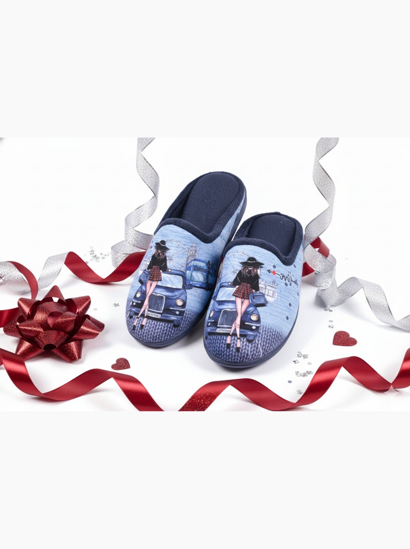 Pantoffels dames mule PhotoPrint Marineblauw - Kiabi