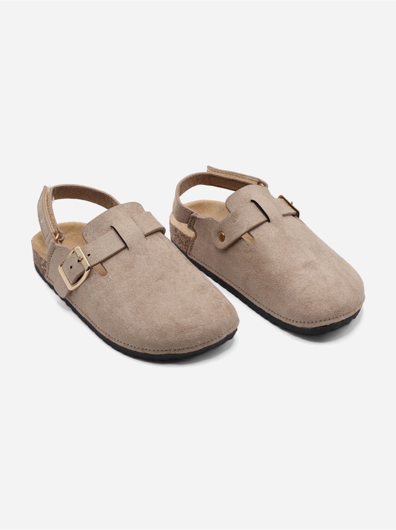 Pantoffels met klittenband Taupe - Kiabi