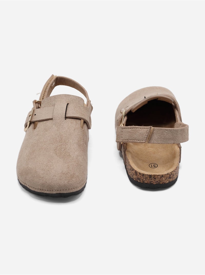 Pantoffels met klittenband Taupe - Kiabi