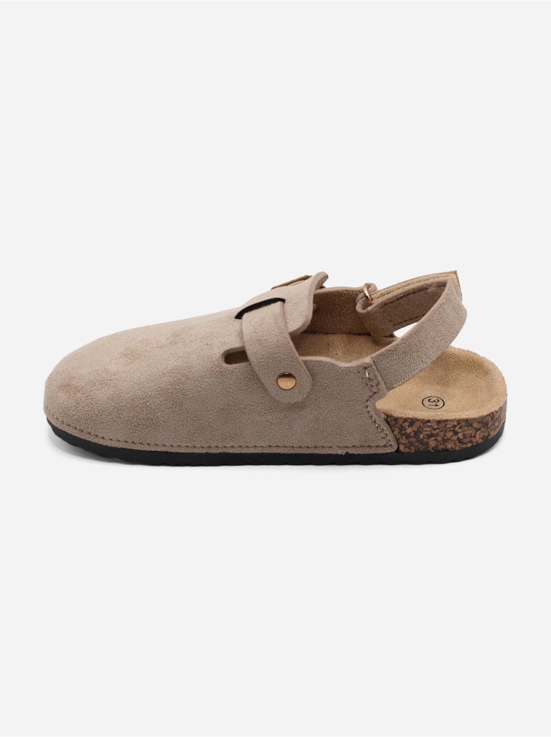 Pantoffels met klittenband Taupe - Kiabi