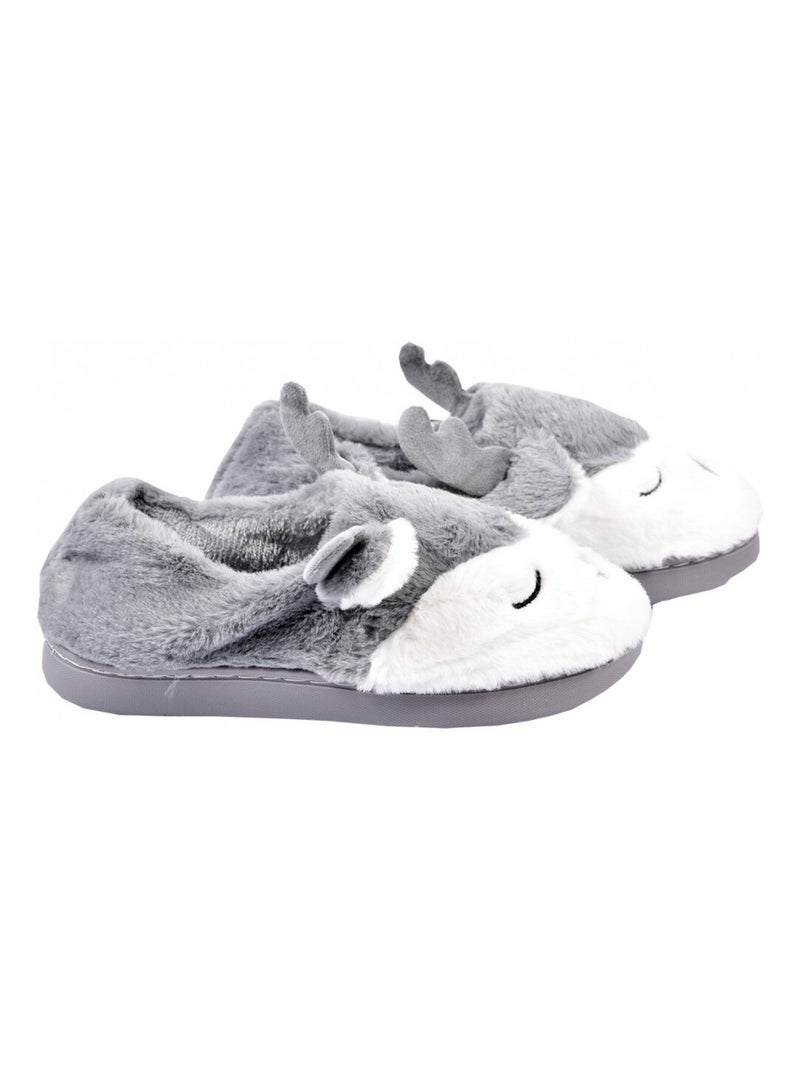 PANTOUFLE Femme Chausson Fantaisie Gris - Kiabi