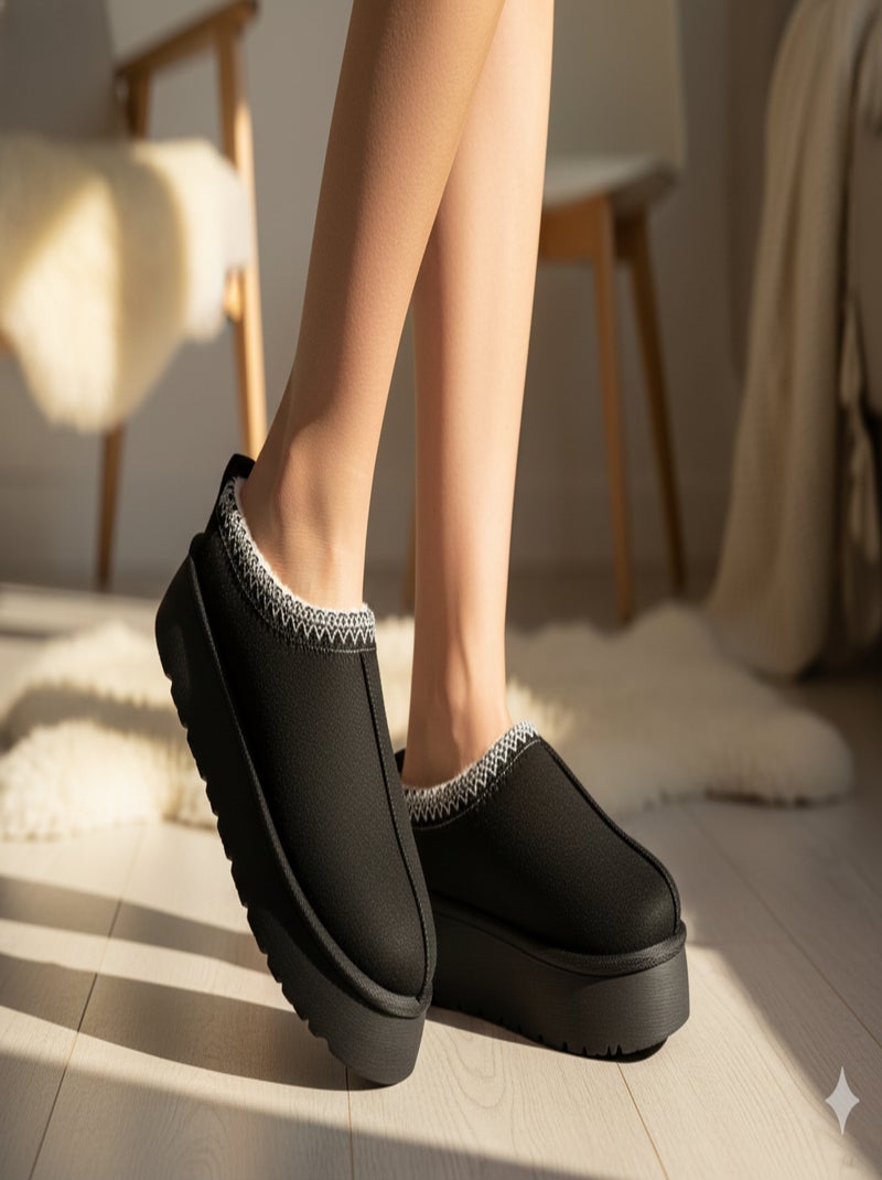 Pantoufles Femme Hiver Mule  Style Scandinave MD9769 Noir - Kiabi