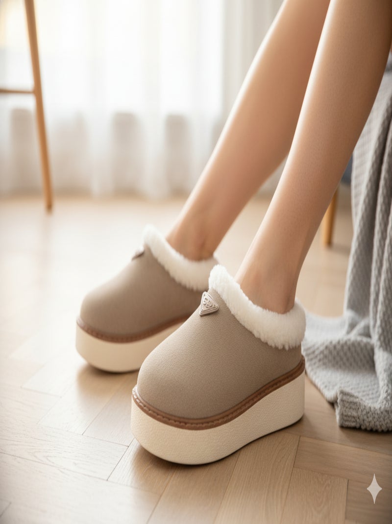 Pantoufles femme hiver mule  style scandinave nd10882 Taupe - Kiabi