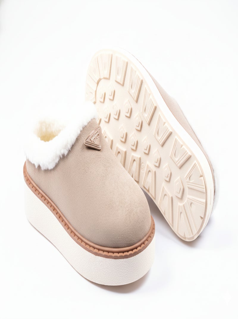 Pantoufles femme hiver mule  style scandinave nd10882 Taupe - Kiabi