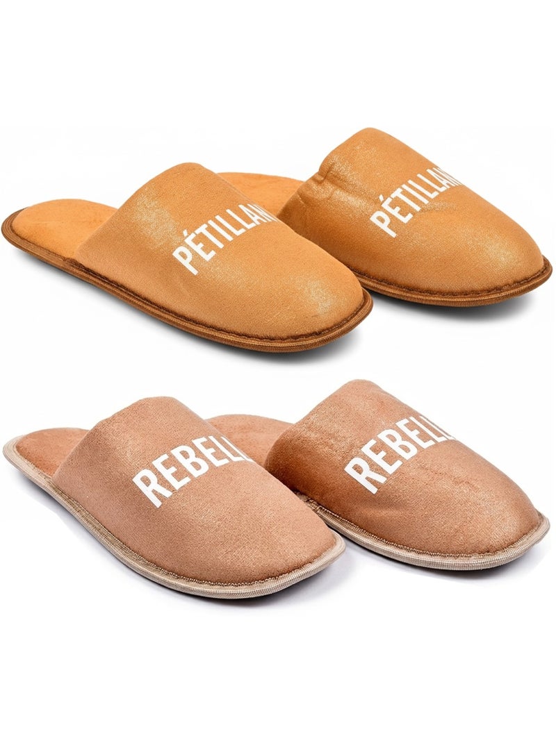 Pantoufles Femme Lurex Glitter Pack de 2 Paires Bronze - Kiabi