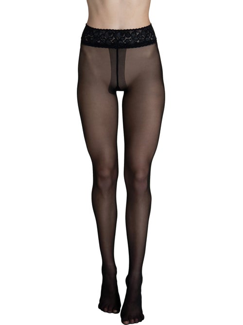 Panty 30 den transparante decoratieve bandje selection zwart - Kiabi