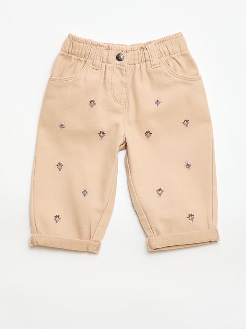 Paperbag broek met 'bloemen' borduursel - Kiabi