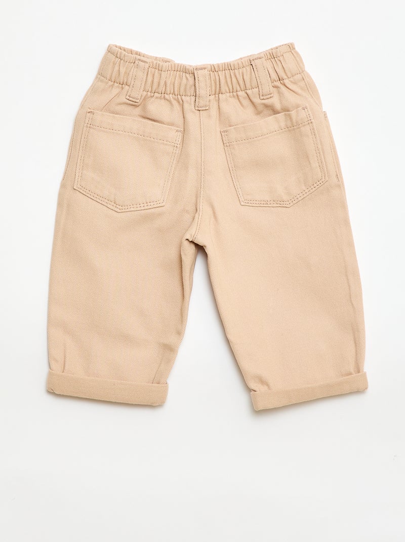 Paperbag broek met 'bloemen' borduursel Biege - Kiabi