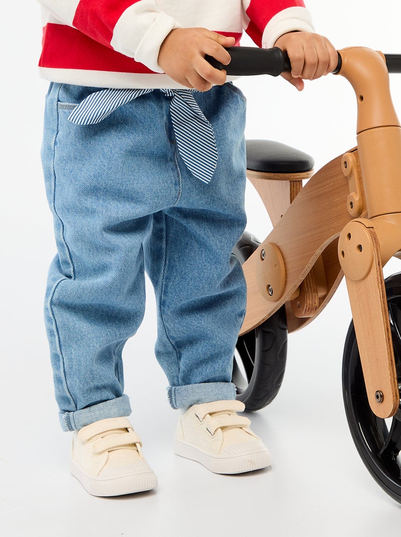 Paperbagjeans + riem met motiefje Blauw - Kiabi