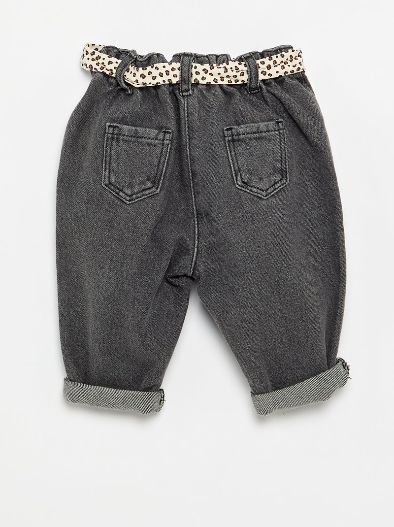 Paperbagjeans + riem met motiefje Wit - Kiabi