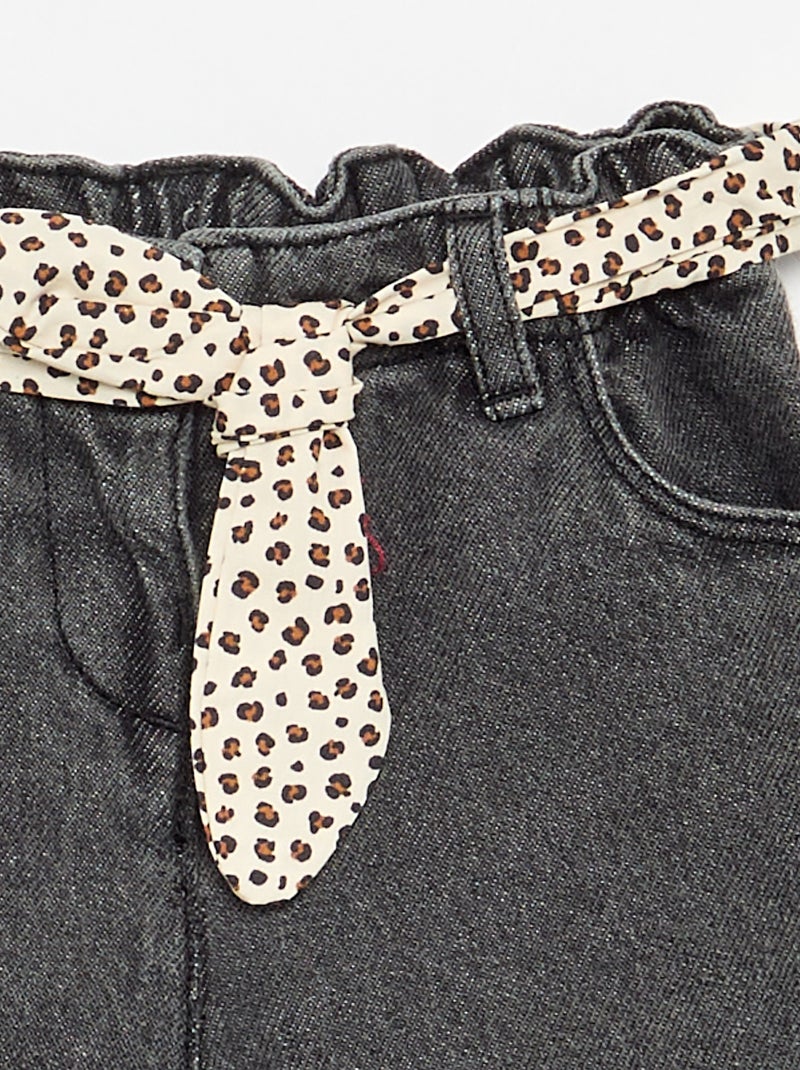Paperbagjeans + riem met motiefje Wit - Kiabi