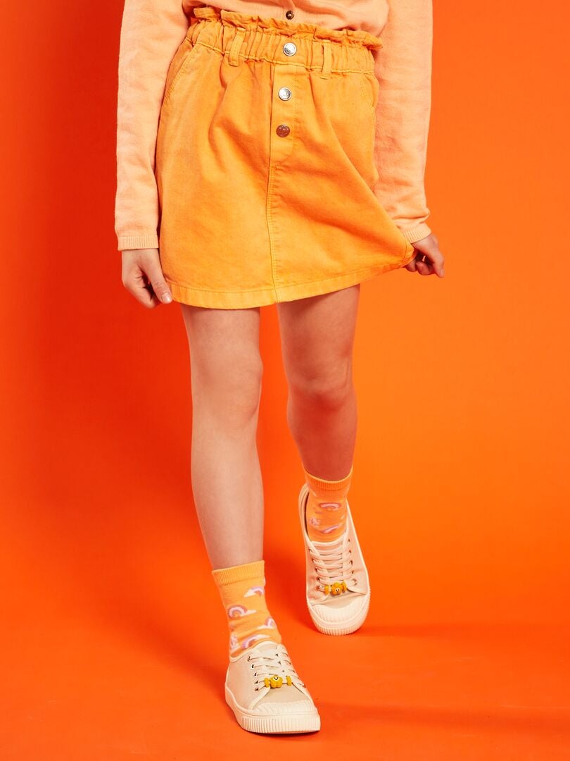 Paperbagrok van denim oranje - Kiabi