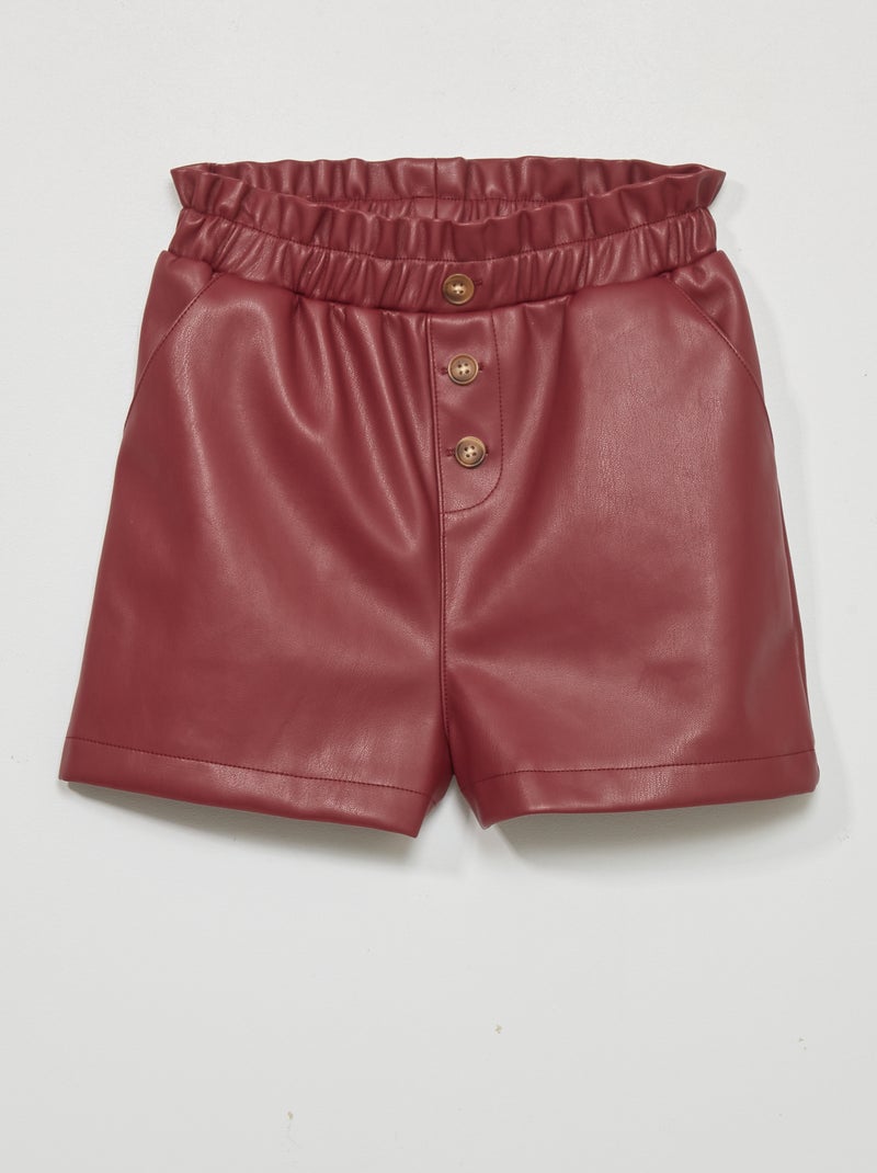 Paperbagshort van imitatieleer donker bordeaux - Kiabi