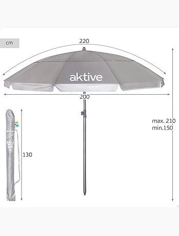 Parasol de plage 10 baleines 220 cm inclinable uv50