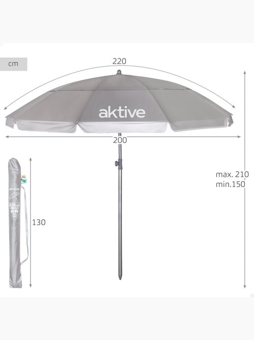 Parasol de plage 10 baleines 220 cm inclinable uv50 - Kiabi