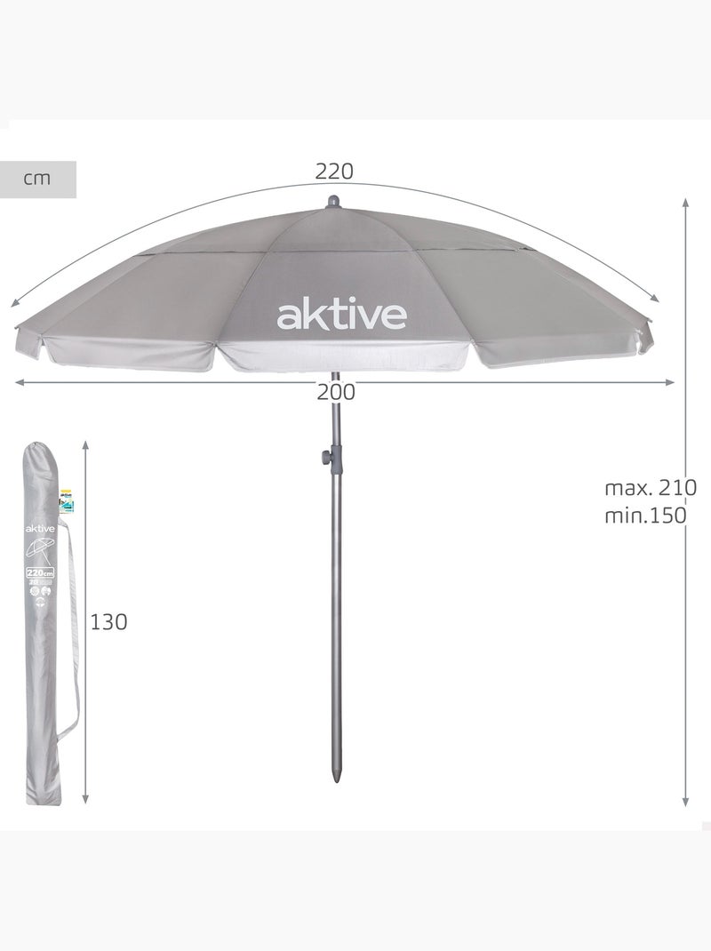 Parasol de plage 10 baleines 220 cm inclinable uv50 Gris - Kiabi