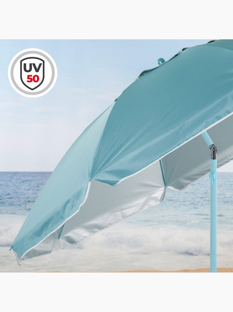 Parasol de plage inclinable avec protection uv50, diamètre 220 cm Bleu azur - Kiabi