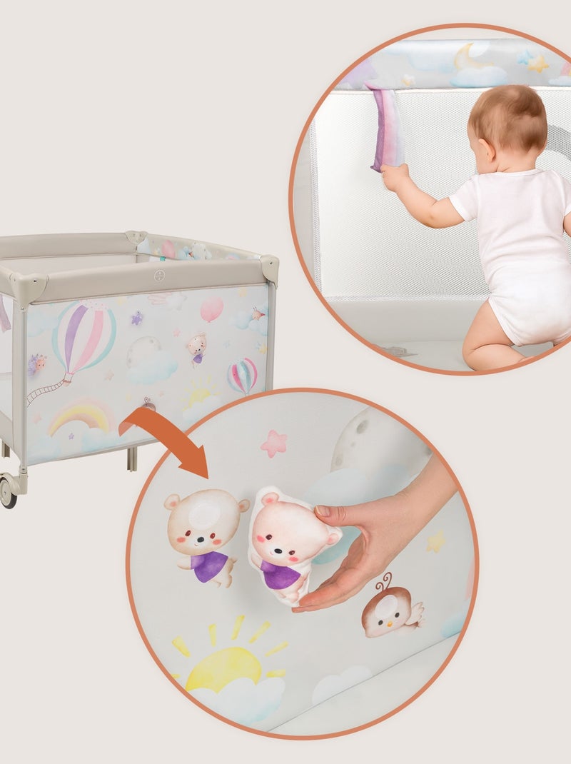 Parc bébé 100x100cm LIONELO Mille - Matelas haute densité - Roulettes - Jouets à velcro - 0-36 mois Beige - Kiabi