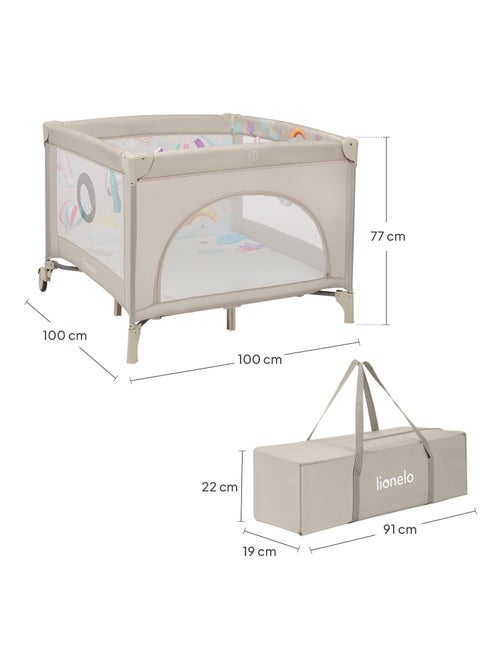 Parc bébé 100x100cm LIONELO Mille - Matelas haute densité - Roulettes - Jouets à velcro - 0-36 mois - Kiabi Parc bébé 100x100cm LIONELO Mille - Matelas haute densité - Roulettes - Jouets à velcro - 0-36 mois - Kiabi