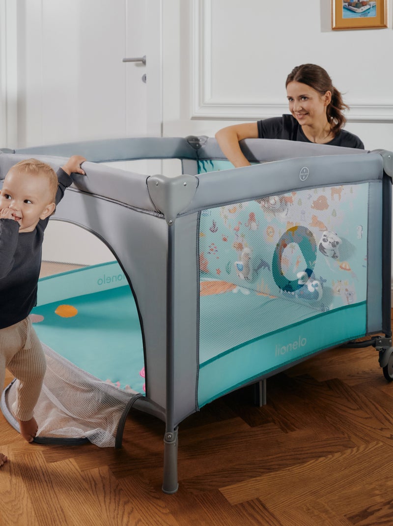 Parc bébé 100x100cm LIONELO Mille - Matelas haute densité - Roulettes - Jouets à velcro - 0-36 mois Gris - Kiabi
