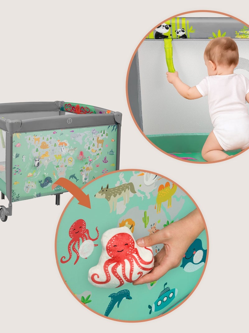 Parc bébé 100x100cm LIONELO Mille - Matelas haute densité - Roulettes - Jouets à velcro - 0-36 mois Gris - Kiabi